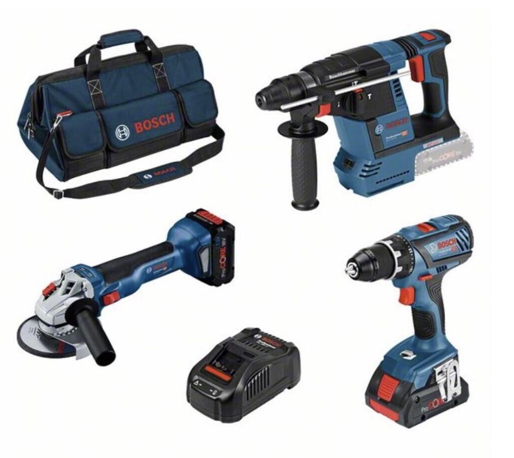 Bosch 0615990M3C Akku Profi Set | GSR 18 V 28; GWS 18 V 10; GBH 18 V 26 und 2 Akkus für 499€ (statt 585€)