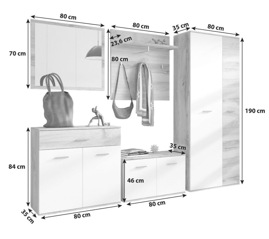 Garderobe Irys in Eiche/Weiß für 244,30€ (statt 349€)