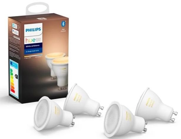 4er Pack Philips Hue White Ambiance GU10 Bluetooth Leuchten + Dimmerschalter (V2) + Bridge für 100,39€ (statt 122€)