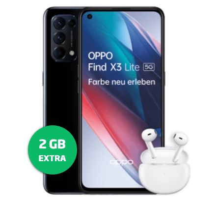 Oppo Find X3 lite 128GB + Oppo Enco Air für 1€ + o2 Allnet Flat von Blau mit 10GB LTE für 18,99€ mtl.