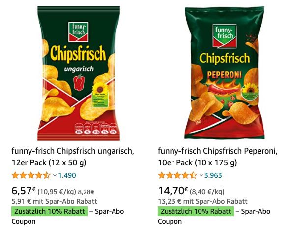 Amazon: Knabber  & Chips Sale (Lays, funny frisch, Pringles...) + Sparabo Vorteil