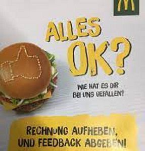 Mc Donalds: Feedback abgeben   gratis Kaffee oder Cola abholen