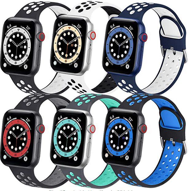 6er Pack: RTYHI Silikonarmbänder in verschiedenen Farben für Apple Watch für 9,99€ (statt 20€)   Prime