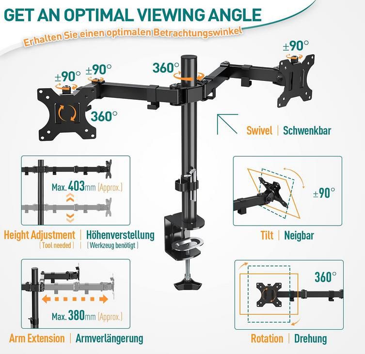 Elived Monitor Halterung für 2 Monitore 13 27 Zoll für 15,59€ (statt 26€)