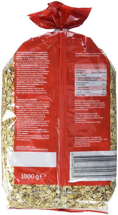 5x Jeden Tag   Früchte Müsli in der 1kg Packung für 6,36€ (statt 8€)