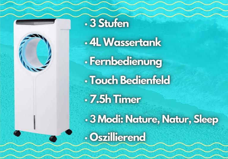 Echos Aircooler   Eco 115 mit 4 L Wassertank und Fernbedienung für 89,99€ (statt 120€)