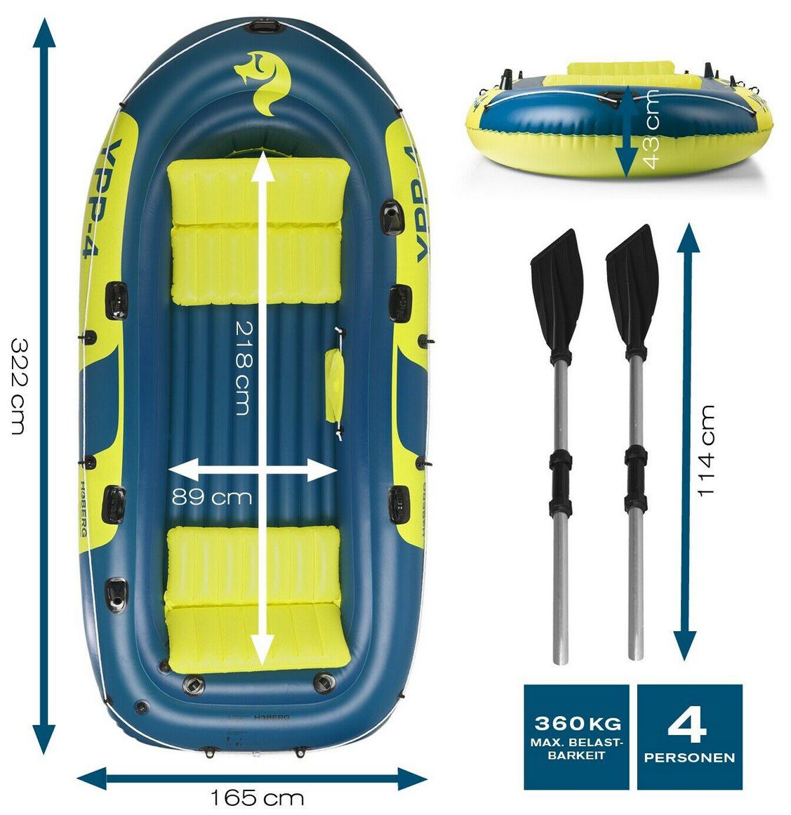 Hoberg Schlauchboot YPP 4 inkl. 2 Sitzbänken, 2 Paddel & Pumpe für 129,90€ (statt 170€)