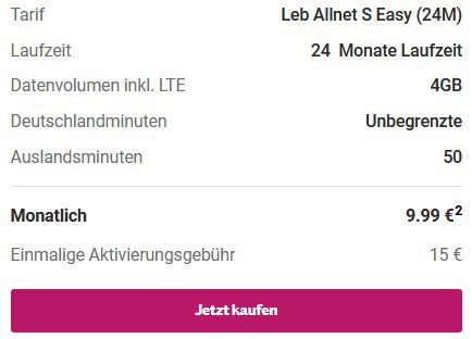 Lebara flexible Tarife im Telekom Netz z.B. 4GB LTE inkl. DE Flat & 50 Min. ins Ausland für 9,99€ mtl.