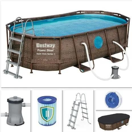 Bestway 56714   Power Steel Pool Oval Set in Rattanoptik für 341,90€ (statt 400€)