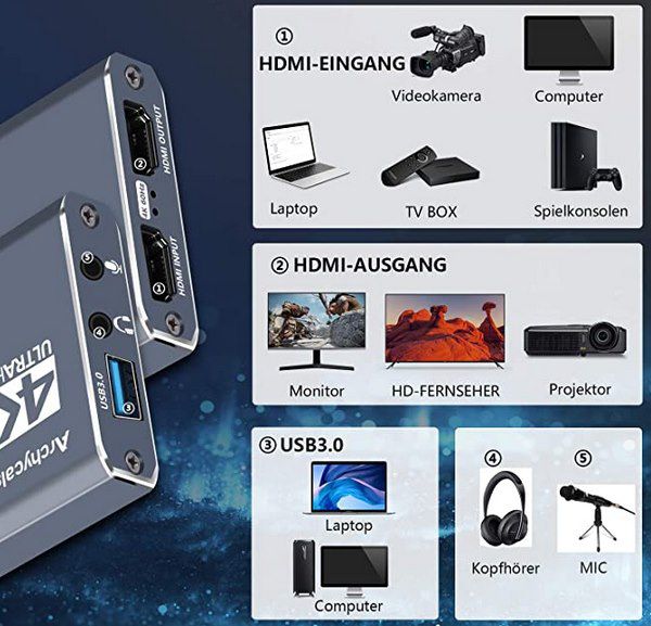 Archycals Capture Card 4K HDMI zu USB 3.0 für 21,99€ (statt 44€)