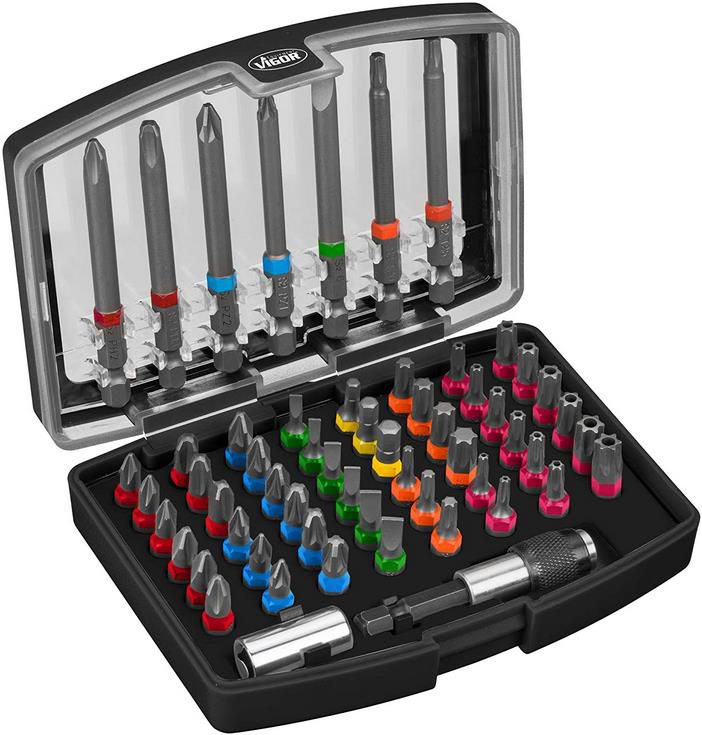 Vigor Bit Box V5020 57 Teilig farblich markiert nach Profilen inkl. extra langen Bits für 27,96€ (statt 35€)