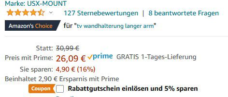 USX MOUNT – TV & Monitorwandhalterung für 26 bis 55 Zoll & 40kg für 11,74€ (statt 26€) – Prime