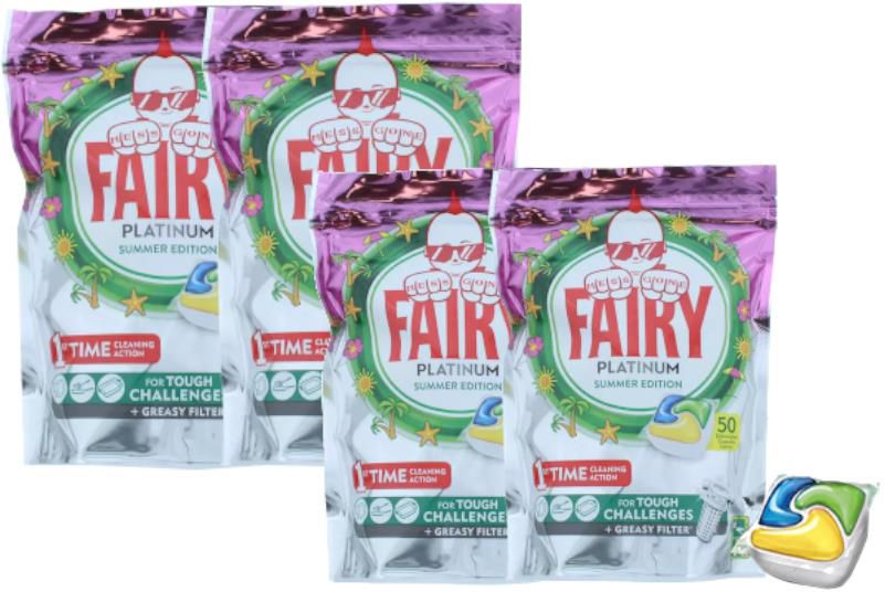 4 x 50 Stück Fairy Platinum Summer Edition Spülmaschine Tabs für 39,29€ (statt 100€)