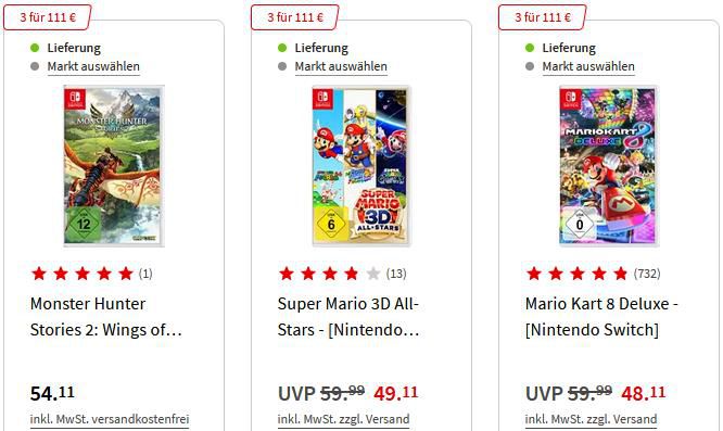 MediaMarkt   Nintendo Switch Spiele Aktion 3 für 111€   54 Games zur Auswahl