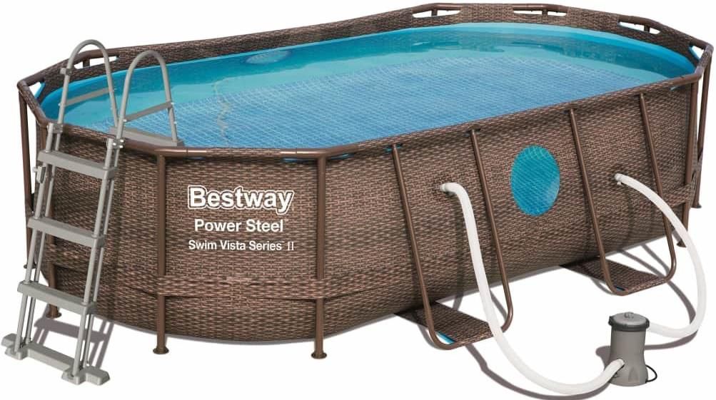 Bestway 56714   Power Steel Pool Oval Set in Rattanoptik für 341,90€ (statt 400€)