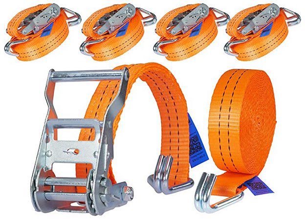 4x Spanngurte (2000kg, 6m) mit Ratsche & Haken für 24,49€ (statt 33€)