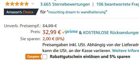 Mounting Dream – TV & Monitorwandhalterung für 26 bis 55 Zoll & 27kg für 19,79€ (statt 33€)