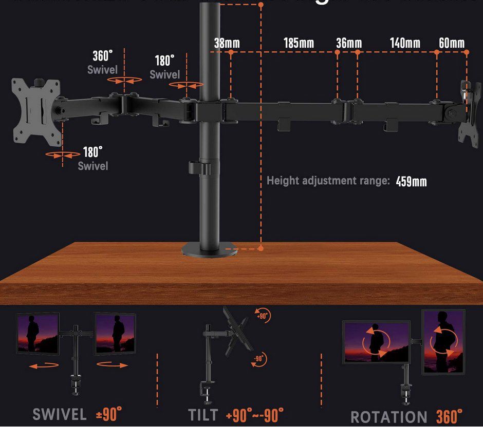 PUTORSEN Halterung für 2 Monitore mit je max. 8kg & bis 32 Zoll für 16,43€ (statt 33€)