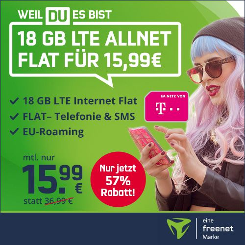 🔥 Telekom Allnet Flat mit 18GB LTE für 15,99€ mtl.   VoLTE & WiFi Call möglich!