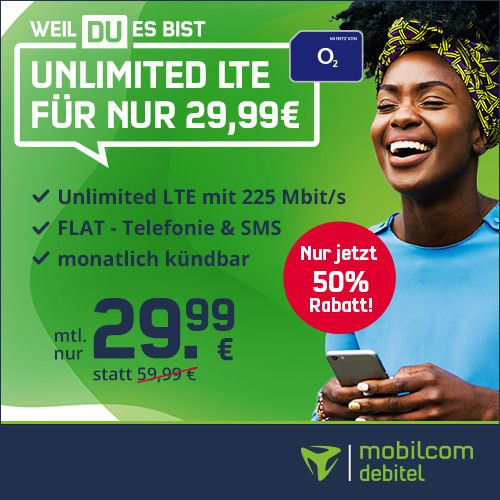 🔥 o2 Free Unlimited LTE Max inkl. VoLTE & WLAN Call für 29,99€ mtl. (statt 50€)   monatlich kündbar!