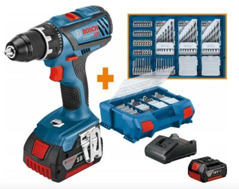 Bosch GSR18V 28 Professional Akku Bohrschrauber inkl. 2x 3 Ah + 82 tlg. Zubehörset für 199€ (statt 239€)