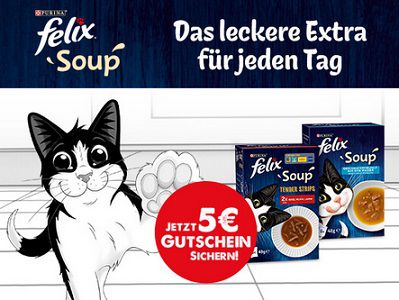 5€ Gutschein mit Kauf von FELIX Soup von Purina sichern