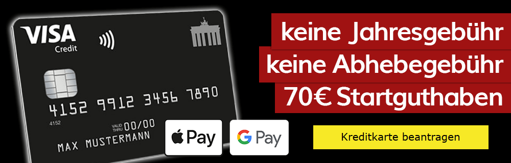 Visa Kreditkarte komplett beitragsfrei (ein Leben lang) + 70€ Startguthaben