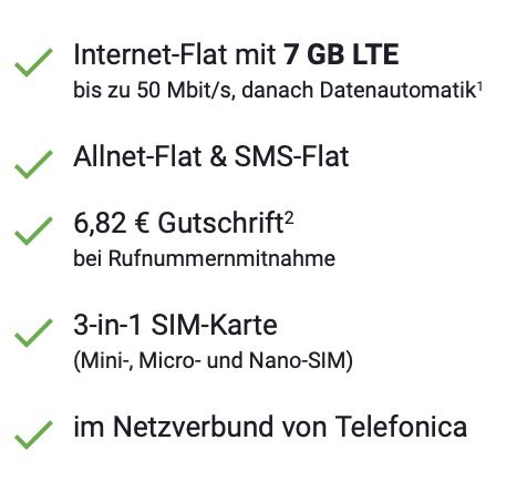 o2 Allnet Flat mit 7GB LTE für 7,77€ mtl.