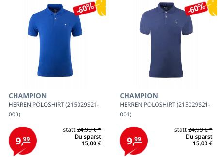 Champion Herren Poloshirts für je 8,99€ zzgl. VSK (statt 20€)