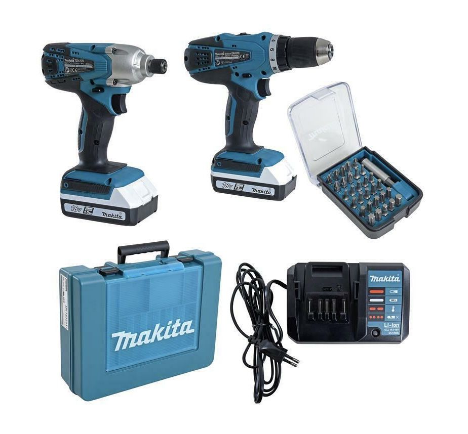 Makita DK18354X1 Akkuschrauber DF457DZ + Schlagschrauber TD127DZ inkl. 2x Akkus & Bit Set für 179,95€ (statt 197€)