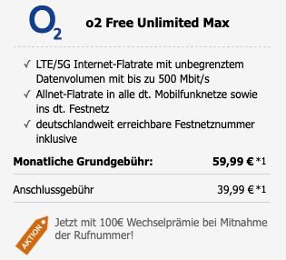 Apple iPhone 13 5G mit 128GB für 69€ + o2 Allnet Flat mit unlimited LTE/5G für 59,99€ mtl. + 100€ Wechselbonus möglich