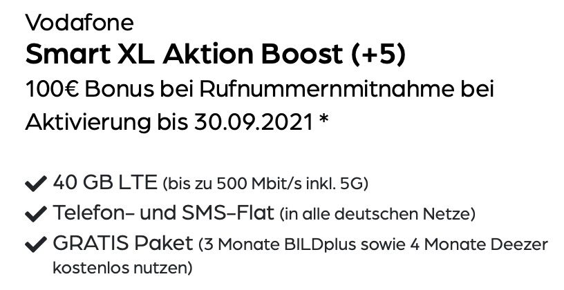 Apple iPhone 13 mini mit 128GB für 79,95€ + Vodafone Allnet Flat mit bis 40GB LTE/5G für 44,99€ mtl. + 100€ Wechselbonus möglich