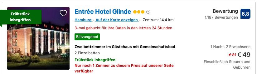 Booking.com Reise Blitzangebote mit 30% Ersparnis   z.B. Hamburg inkl. Frühstück ab 24,50€ p.P.