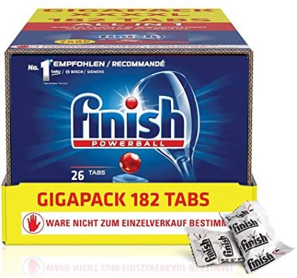 Amazon: Finish Spülmaschinen Produkte im Angebot   z.B. 182x Finish All in 1 Spülmaschinentabs für 18,39€ (statt 26€)