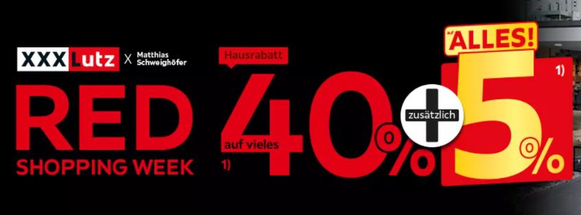 XXXLutz Red Shopping Week mit 40% Rabatt + 5% Extra Rabatt   z.B. Fishman Schlauchboot mit Motor für 303,85€ (statt 370€)