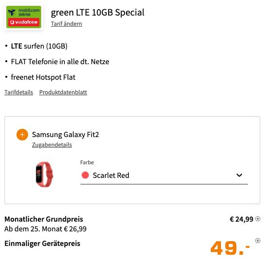 Samsung Galaxy S20 FE 256GB + Galaxy Fit2 für 49€ + Vodafone Allnet Flat mit 10GB LTE für 24,99€ mtl.