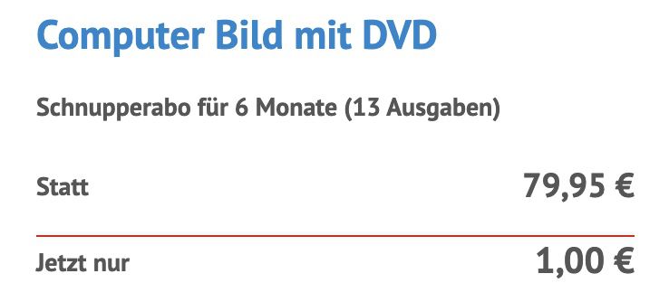 13 Ausgaben Computer Bild mit DVD für 1€ (statt 82€)
