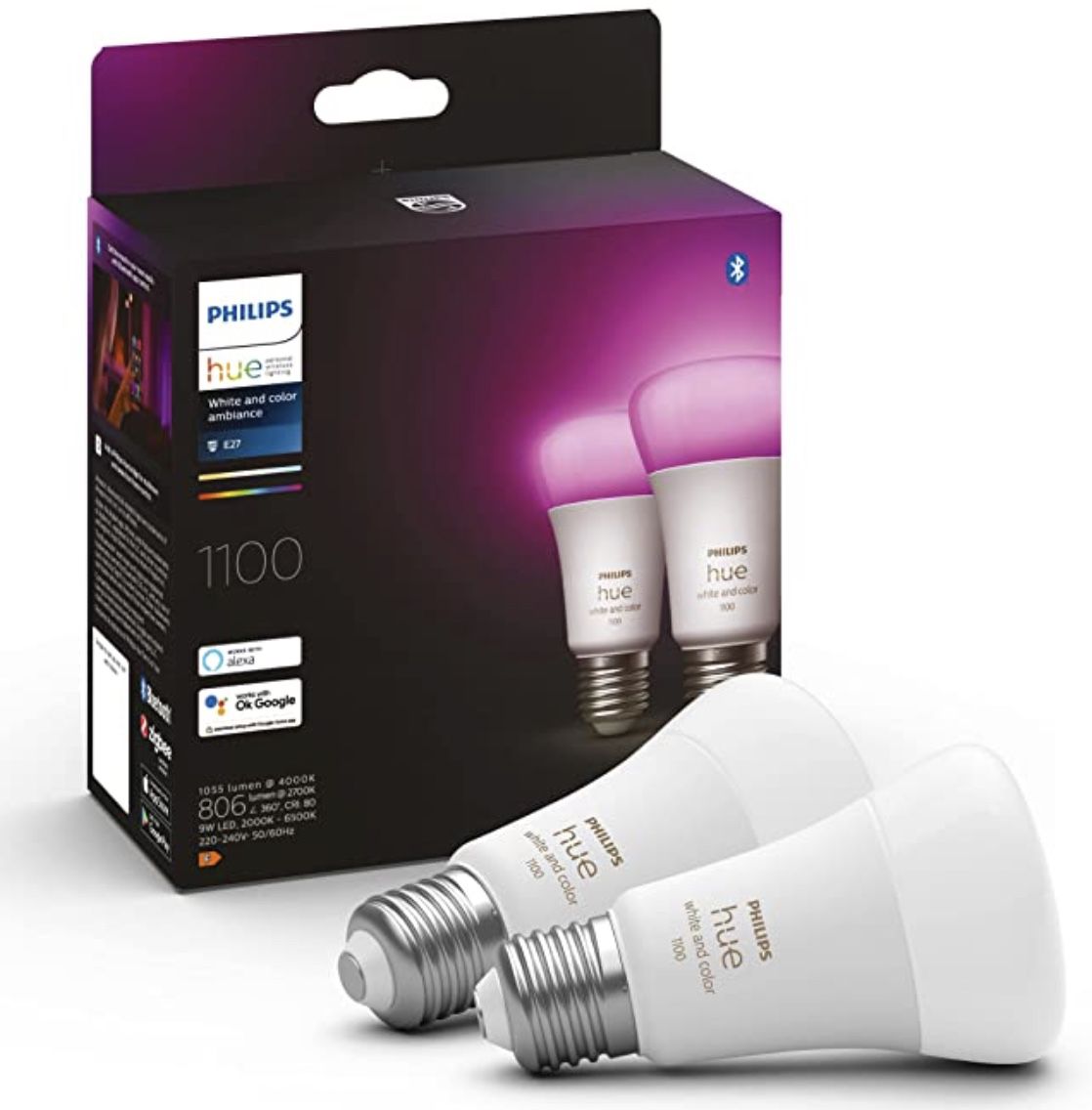 2er Pack Philips Hue White & Color Ambiance E27 LED Lampe mit BT für 57,99€ (statt 76€)