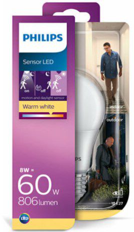 2x PHILIPS LED E27 8W (wie 60W Warmweiß) mit Bewegungsmelder für 9,98€ (statt 20€)