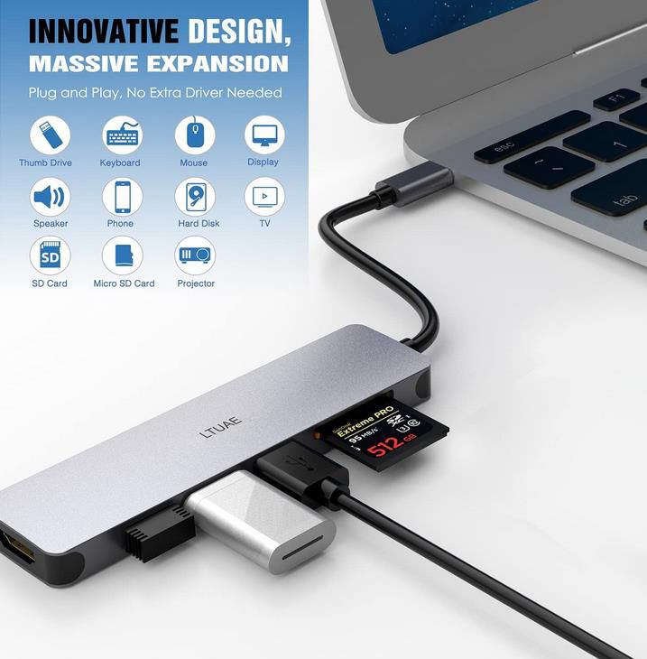 LTUAE USB C Hub – 7 in 1 Dock mit Mehreren Anschlüssen für 10,39€ (statt 26€)