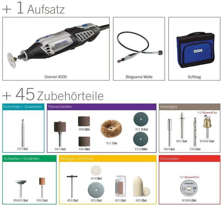 Dremel 4000 Multifunktionswerkzeug Set mit 45 Zubehörteilen für 70,39€ (statt 84€)