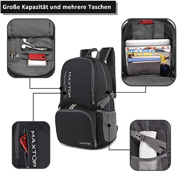 MAXTOP   Faltbarer und Leichter Rucksack mit 40L für 6,39€ (statt 16€)