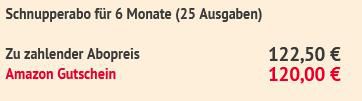 25 Ausgaben Euro am Sonntag für 122,50€ + Prämie: 120€ Amazon Gutschein