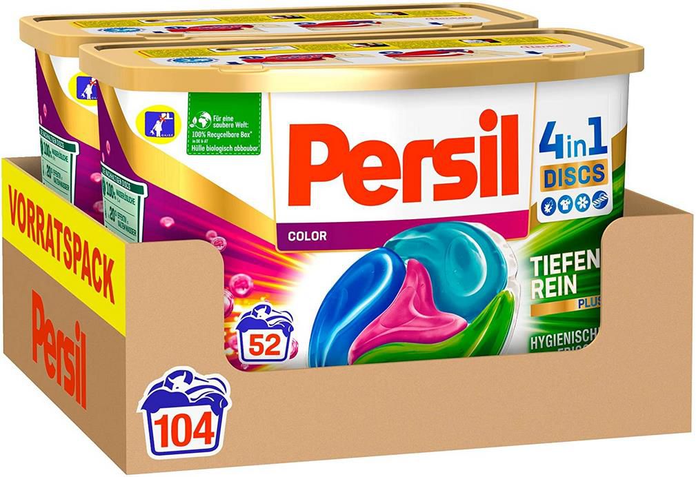 2x Persil Color 4in1 Discs (104 Waschladungen)   Colorwaschmittel für 22,31€ (statt 31€)   Sparabo