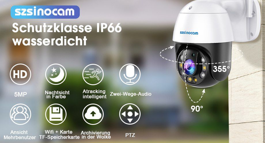 ‎SZSINOCAM  ‎QJ 500W   5MP (2560x1920) PTZ Kamera mit Bewegungserkennung für 89,99€ (statt 119€)