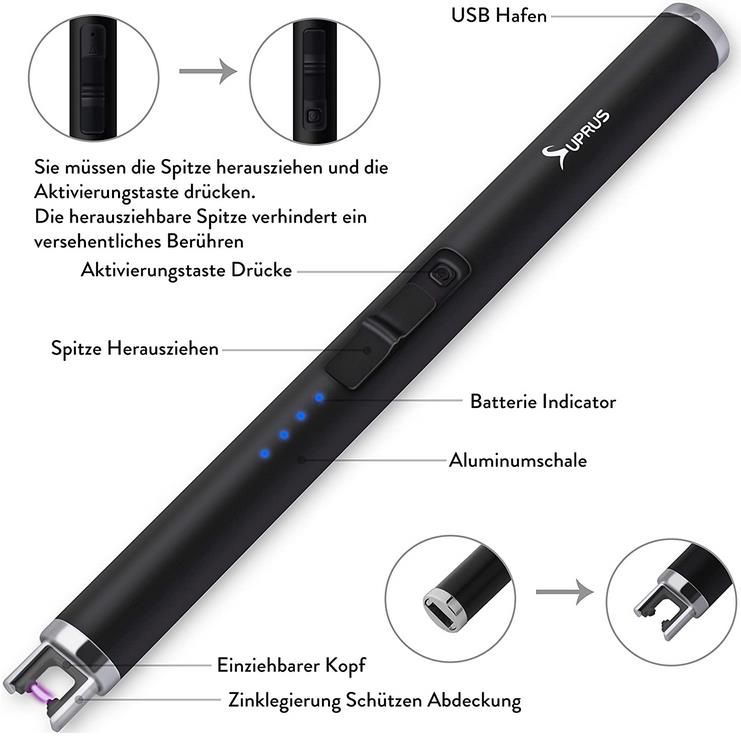 ‎SUPRUS   Wiederaufladbares Sicherheits Stabfeuerzeug für 6,49€ (statt 10€)   Prime