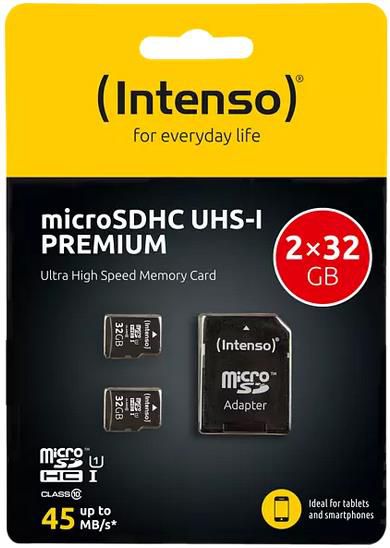 2x Intenso MicroSDHC Speicherkarte mit 32 GB inkl. Adapter für 7,98€ (statt 14€)   Abholung 4,99€