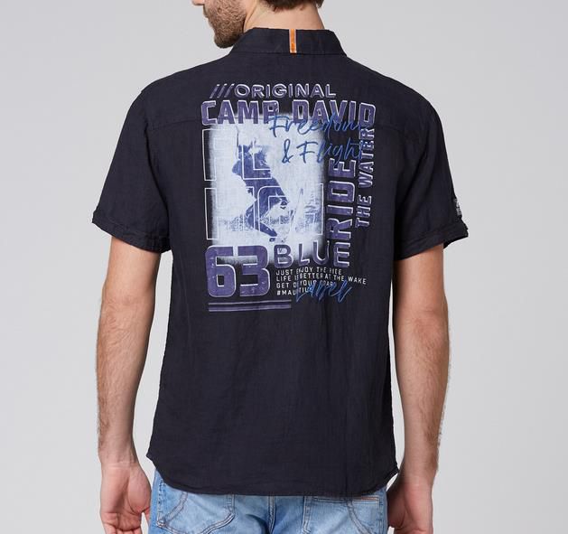 Camp David Leinenhemd mit Rücken Artwork in blau für 38,43€ (statt 46€)