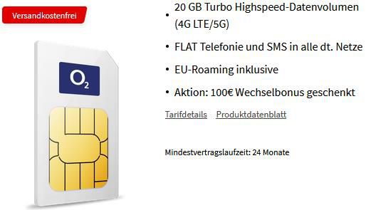 o2 Allnet Flat mit 20GB LTE/5G für 29,99€ mtl. + 400€ MediaMarkt Coupon & 100€ Wechselbonus