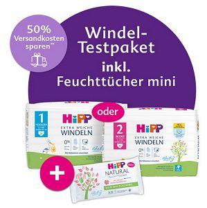 Mit dem HiPP Mein BabyClub gratis Windel Testpaket + Feuchttücher + 2,48€ VSK